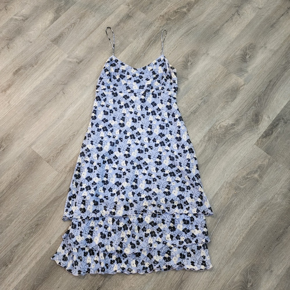 Ann Taylor Vintage Y2K Silk Floral Tiered Blue Midi Dress 6 Fairycore Wedding - Picture 6 of 12